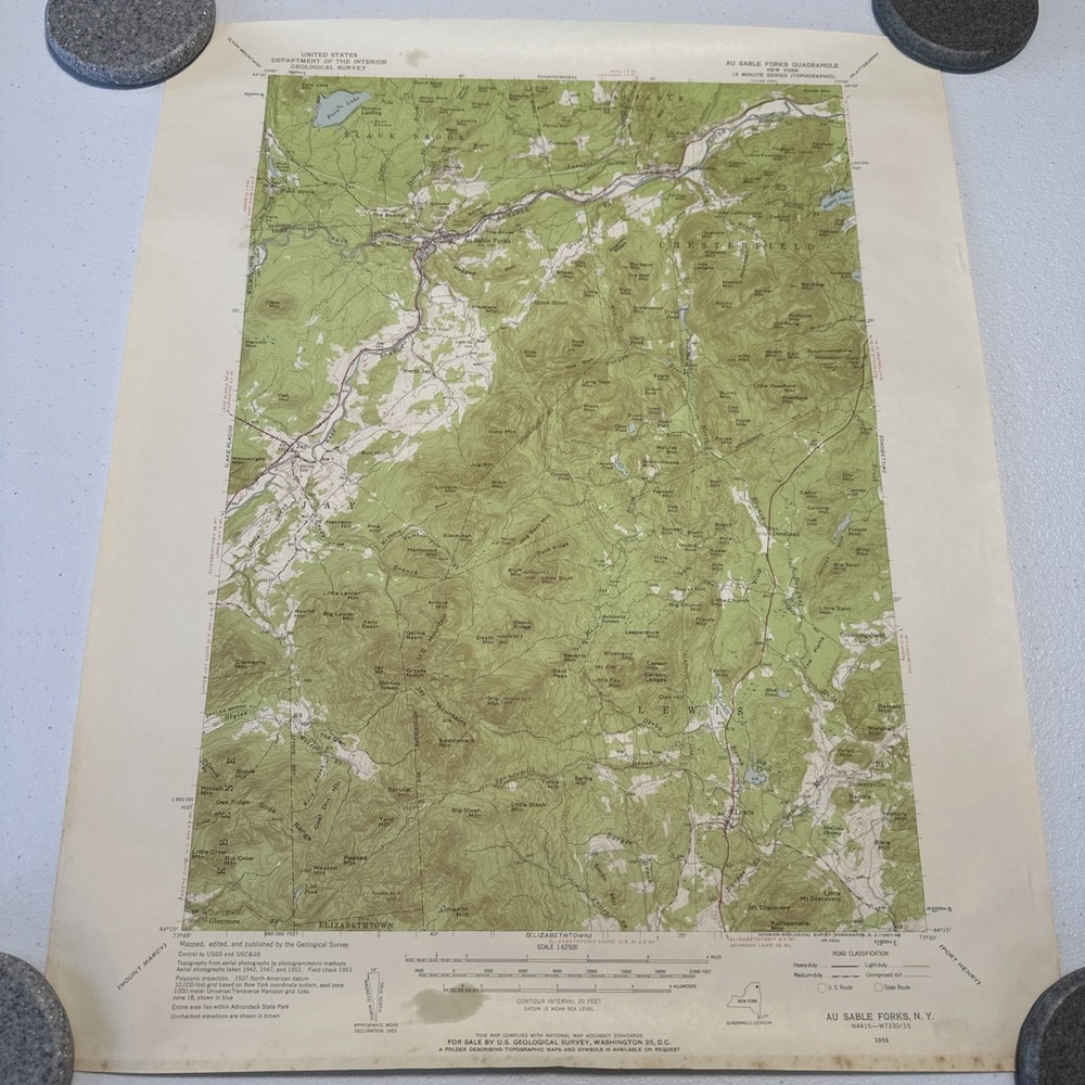 USGS GEOLOGICAL AU SABLE FORKS NY NEW YORK 1953 Quadrangle 1:625 MAP VTG